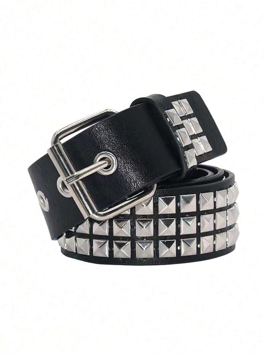 Street 1PC Stylish Punk Style Rivet Decor Versatile Jeans Belt Dress Belt Halloween Summer, School Fall, Autumn, Halloween - Black - View 1