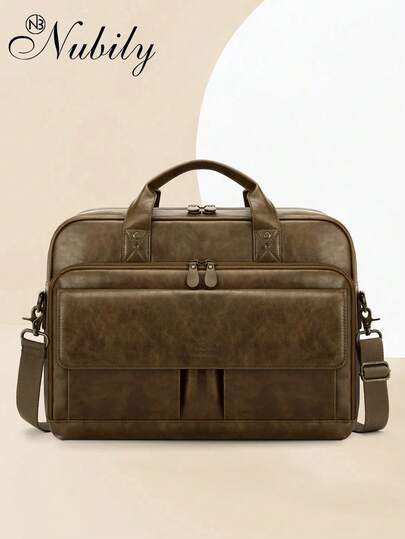 PU Leather Messenger Bag For Men: 15.6 Inch Vintage Briefcase, Lightweight Business Satchel With Multiple Pockets For Office, Work & Commute