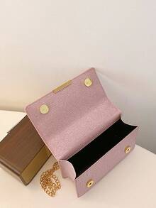 Women's Metallic Handbag, Fashion Shiny Crossbody Chain Small Square Bag For Party And Gathering - Pink - View 7