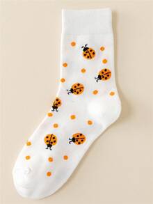 5 Pairs Women's Cute Ladybug Polka Dot Series Back To School Suitable For Daily Use Mid-Calf & Ankle Socks - White - View 6