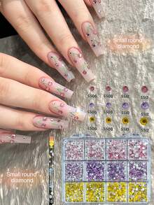 KIRAME 3600颗扁平三色水钻，K9玻璃圆钻，1.5-4毫米混合尺寸美甲装饰套装，附赠1支点钻笔，适用于DIY美甲、美甲沙龙、美甲用品、圣诞节、新年、情人节、节日礼物美甲宝石 - 彩色 - 查看 5