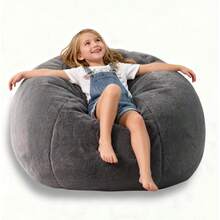 LPMOERA Fluffy Faux Fur Bean Bag Cover No Filler Stuffed Animal Bean Bag Storage Comfy Bean Bag Covers For Dark GrayChildren's Growth Games, Fun And Joyful, Essential For Childhood - 限深灰色封面 - 查看 6