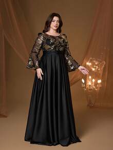 梦幻般的新款圆领雪纺薄纱亮片连衣裙，优雅迷人，适合舞会、婚礼、派对、婚礼宾客等场合。 - 黑色 - 查看 5