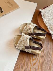 1 Par de Sandálias Infantis Retrô de Corda Trançada para o Verão, Sapatos de Praia para Meninos/Meninas com e Solas Macias Antiderrapantes - Bege - Visão 6