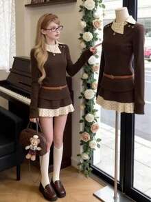 Women Two-Piece Outfits - 卡其色 - 查看 5