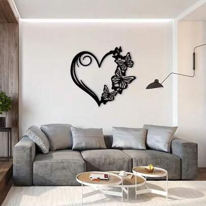 1Pc Butterfly Heart Garden Metal Wall Art Patio Decor For Home Decoration Living Room Bedroom Dining Room Wall Decoration
