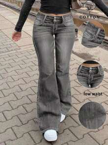 Fashionable & Elegant Minimalist Women's Double-Breasted Slim Fit Flare Leg Jeans, Slimming - Màu Xám nhạt - Xem 8