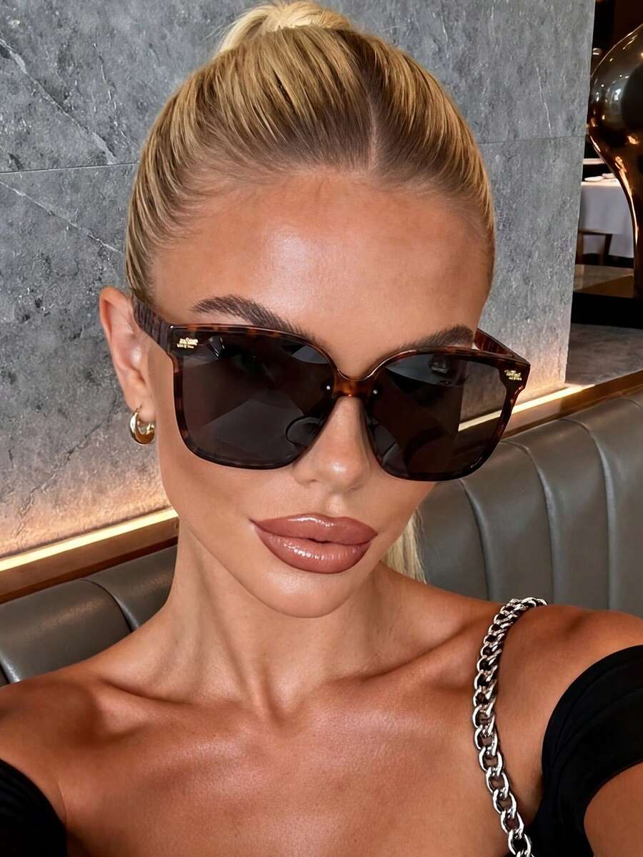 1 Pair Unisex Leopard Print Bohemian Style Square Frame Retro Sports Fashion Glasses - Leopard Gray - View 1