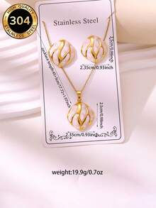 2026 New Fashion Oil-Pressed Handmade Drip Oil 3 Pieces Set 304 Stainless Steel Gold-Plated Earring & Necklace Set Daily Commute / Party & Date Accessories - Diamond Pattern - View 6