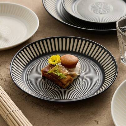 Ceramic Plates With High-End Printed Embossed Deep & Shallow Plates, Japanese Style Tableware, Artistic Dish Presentation Plates, Household Dining Plates
