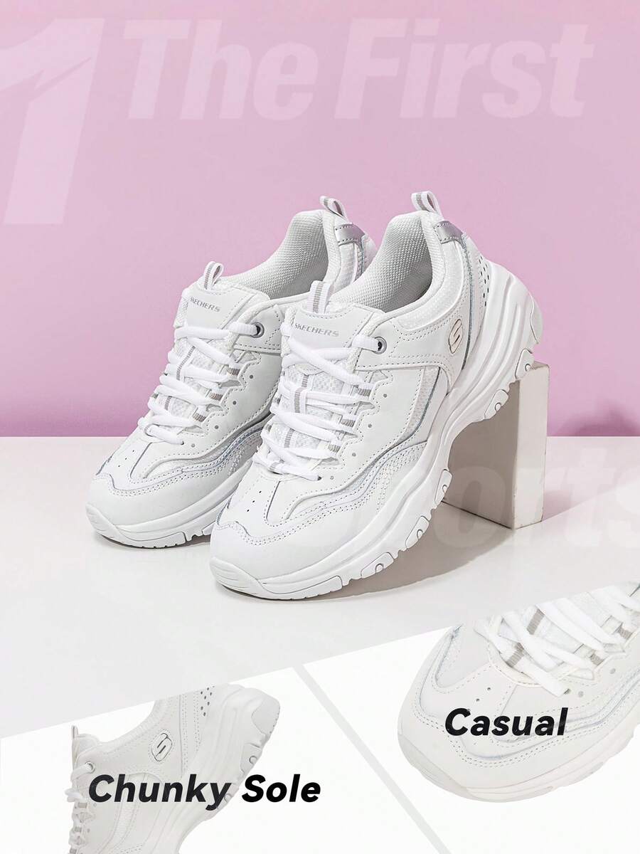 Skechers 37+ White Panda Sneakers For Women, Thick Sole Casual Chunky Sneakers - White - View 1