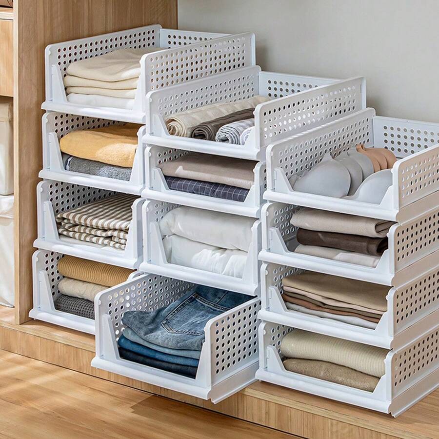 LIVINGANDHOME 1 Piece Foldable Stackable Clothes Storage Organiser Basket,Drawer Storage Basket,Home DIY Layered Divider Drawer Rack,Wardrobe Storage Box Organizer,Sliding Cabinet Drawer Storage Shelf Organzier For Wardrobe Cupboard Kitchen Bathroom Office