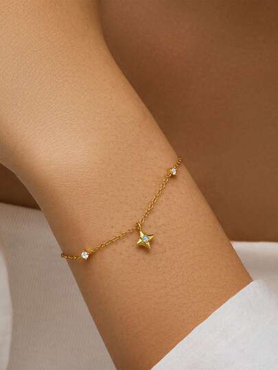 1pc S925 Sterling Silver 4-Prong Star Studded Bracelet, Versatile Daily Wear, Elegant & Refreshing Women Layered Bracelet, Exquisite Gift