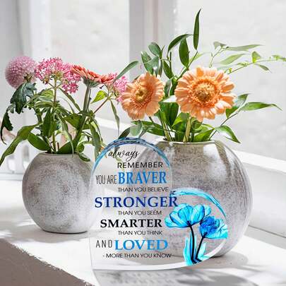 Inspirational Acrylic Heart With Blue Flower - Perfect Motivational Gift For Men & Women, Ideal For Home Office Desk Decor, Best Friends & Colleague Farewell