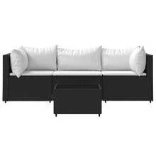 vidaXL 4-Teiliges Garten-Lounge-Set Mit Kissen, Schwarz Polyrattan - 黑色 - View 3
