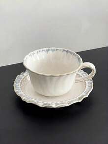 1件套法式复古烟蓝色系列下午茶陶瓷咖啡杯碟套装，优雅茶/咖啡/牛奶杯 - 彩色 - 查看 4