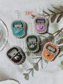 1pc/3pcs Portable Pearl & Rhinestone Digit Ring Counter, Suitable For Outdoor Counting, Prayer Props, Warehouse Inventory, Artifact Preservation, Festival Gifts, Elastic Design With Auto Power-Off Function - Multicolor - View 13