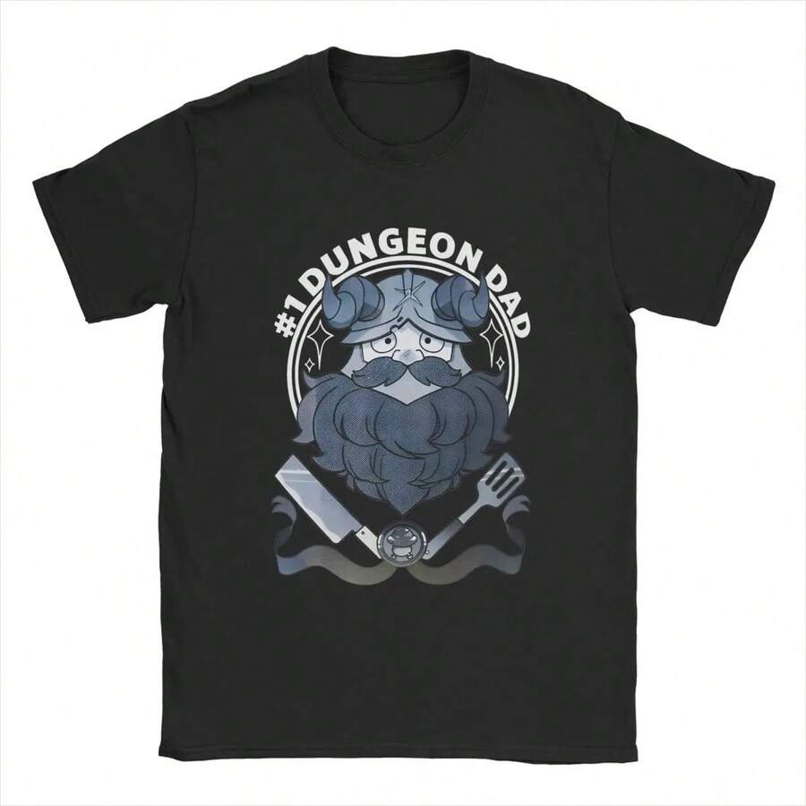 Dungeon Meshi Senshi Dad Men T Shirts Manga Delicious In Dungeon Tee Short Sleeve O Neck T-Shirts 100% Cotton New Merchandise - Black - View 1