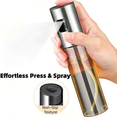 1pc 100ml Stainless Steel Spray Bottle With Funnel, Home Use Fine Mist Sprayer, Kitchen Oil/Vinegar Dispenser, BBQ Oil Spray Bottle