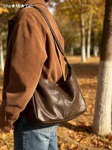 复古斜挎包，新款韩版时尚手提包，大容量单肩包，返校必备，教师节理想礼物，可定制字母图案，可重复使用，教师包，送给教育工作者的理想礼物，伴娘送给妈妈的礼物，复古风包包，复古风女包，日系街头风女包，新款时尚大容量女包，教师节礼物 - 棕色 - 查看 9