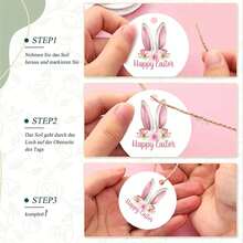 24/48 Pcs Easter Happy Round Labels With Rope, Bunny Ears And Floral Design, Festival Gift Hanging Tags, Ideal For Easter Gifts, Charming Souvenirs, Made Of Paper - Multicolor - View 3