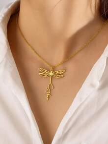1pc Personalized Customized Jewelry, Dragonfly Pattern, Customized Text Name, Anniversary Gift, Daily Dressing Gift, 18k Gold Stainless Steel Jewelry Necklace, Including Gift Box, As A Daily Gift, Valentine's Day Gift - Dragonfly Style - View 7