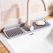 Protector de salpicaduras de grifería de silicona - Tapete antifugas para cocina y baño - Gris Claro - Ver 2