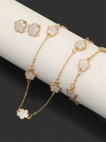 四件套时尚四叶草吊坠项链、手链和耳环，母亲节、情人节、斋月理想礼物 - 女士时尚首饰套装 - 彩色 - 查看 7