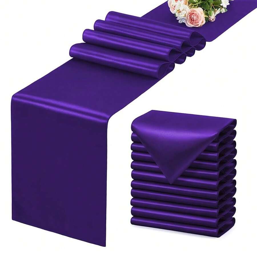 Purple Satin Table Runner 12x108 Inches Long, Silk-Like Smooth Table Decor For Wedding Birthday Party, 12 Pack - 紫色 - 查看 1