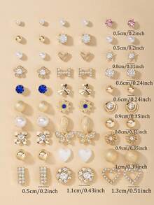 Bộ 60 chiếc khuyên tai kim loại thời trang hình bướm, trái tim, đính đá, trăng, hoa, quà tặng ngày lễ cho phụ nữ, thích hợp đeo hàng ngày. - Nhiều màu - Xem 6