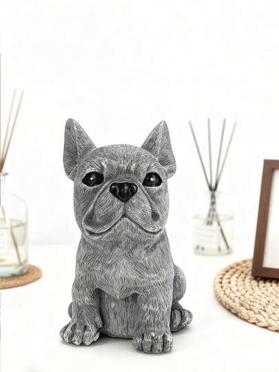 【栩栩如生的法国斗牛犬树脂雕像】迷人的法国斗牛犬树脂雕像 - 逼真的室内外装饰，非常适合摆放在花园、客厅、书架上 - 现代动物雕塑，是送给爱狗人士的理想礼物，适合各种节日，狗狗主题装饰