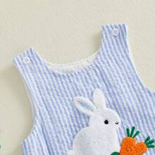 Ropa de bebé y niños pequeños - Petos, mamelucos, ropa de Pascua con bordado de conejo y zanahoria, mamelucos sin mangas - Neblina azul - Ver 3