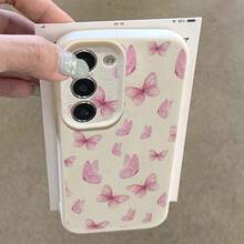 1pc TPU Material Spring Gentle Pink Butterfly Fluttering Pattern Fashionable Phone Case Suitable For Samsung/A05s/A12/A13/A14/4G/A15/A21s/A23/A25/A32/5G/A34/A35/A50s/A51/A52/A53/A54/A55/A71/A72/A73/S10/S20FE/S20Ultra/S21Ultra/S22/S22Plus/S23/S24, Redmi 10C/12C/Note10/11/12/13/ProPlus/Note8/9Pro, Full Coverage Anti-Drop Soft Shell Phone Protective Cover - White - View 4