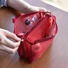 Bolsa de maquillaje de almacenamiento de malla, gran capacidad, bolsa de lavado simple y portátil, bolsa de almacenamiento para viajes de negocios, ba de almacenamiento multiusos TFD4 - Rojo - Ver 9