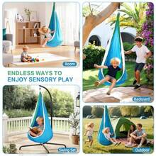 Asiento abatible para niños con luz para colgar en la cápsula hamaca para uso en interiores y exteriores para juego sensorial y calmante fácil instalación soporta hasta 150 libras azul - AZUL - Ver 3