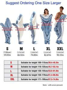 Sleeping bag (Shark) 1件装鲨鱼睡袋毯，带尾巴，可穿戴法兰绒毯，厚实保暖家居毯，成人卡通鲨鱼睡袋套装，鲨鱼爱好者礼物，鲨鱼家居睡衣，多功能毯子浴室装饰 - 彩色 - 查看 11