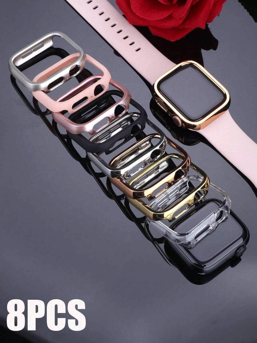 8件裝運動休閒手錶保護殼，相容 40mm、41mm、42mm、44mm、45mm、46mm、49mm，時尚簡約防震耐用硬 PC 保護殼（不含玻璃），相容 Ultra/12/11/10/9/8/4/6/5/4/SE 系列，男女皆適，佩戴舒適，觸控靈敏 - 多色3 - 查看 1