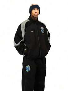 Men's DRILL Techwear Track Jacket Hooded Drawstring Functional Windbreaker Soccer Football Training Athletic Coat - 8965灰黑上衣 - 查看 2