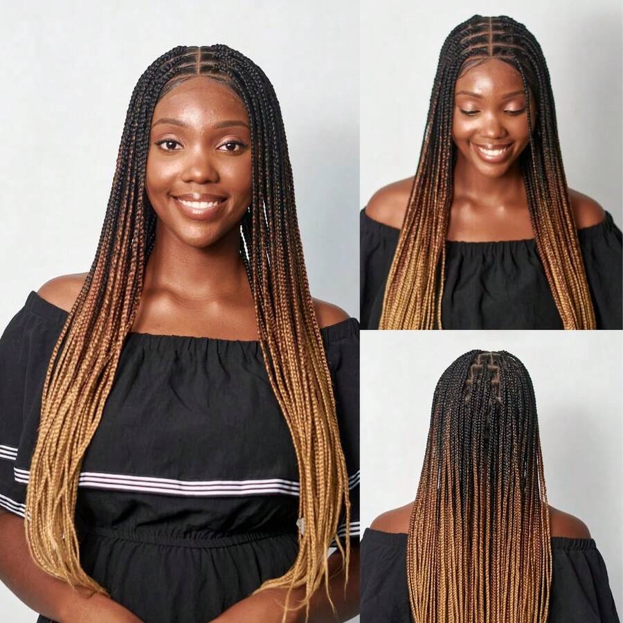 Braided Wig For Women Human Hair Blended Glueless Full Double Breathable Lace Front Braids Wig With Baby Hair Lightweight Handmade African American Braided Wigs - 1/27# - 查看 1