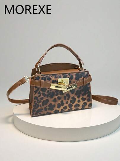 Fashionable Leopard Print Handbag, Square Tote Bag, Versatile Women's Crossbody Bag