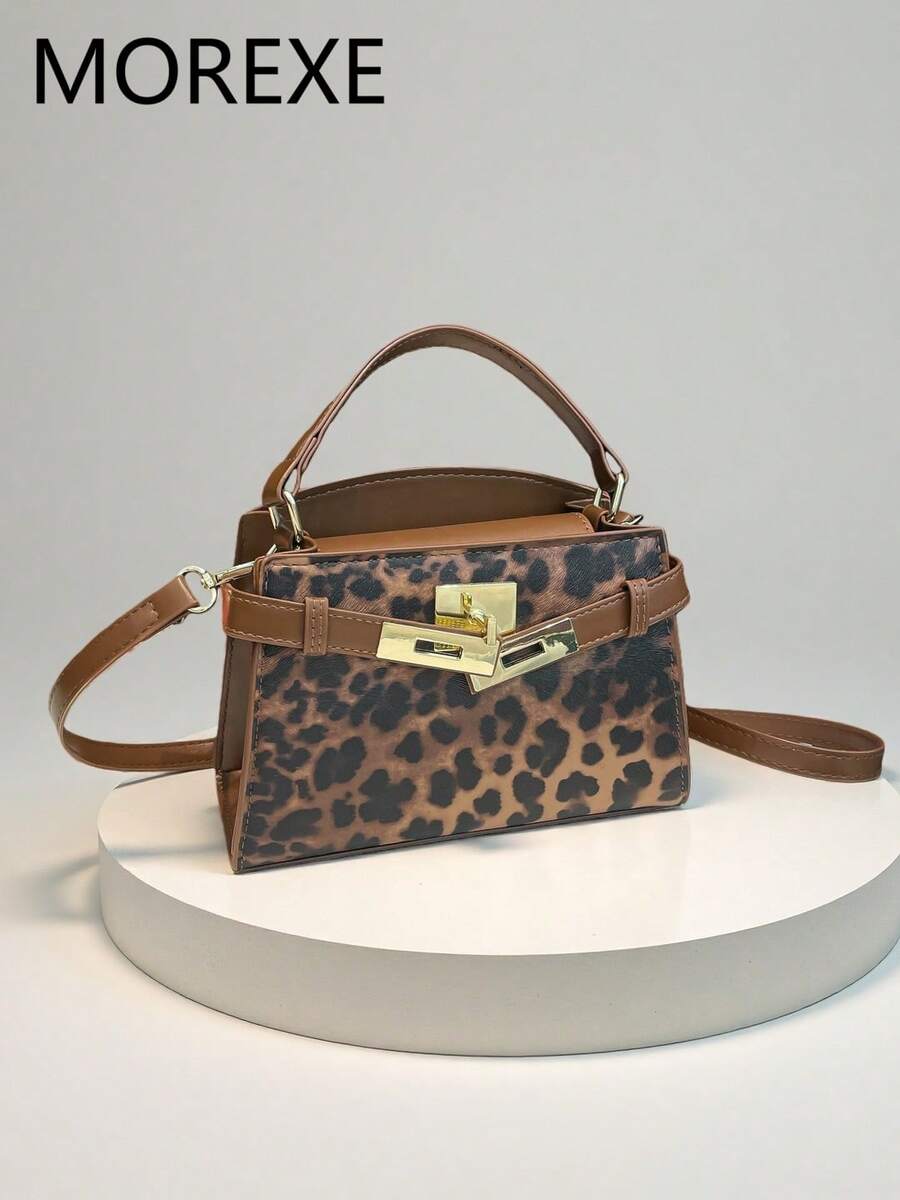 Fashionable Leopard Print Handbag, Square Tote Bag, Versatile Women's Crossbody Bag - Brown - View 1
