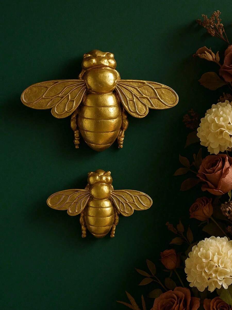 1pc Gold Resin Bee Sculpture Desktop Decor, Office Desk Decoration/Gift For Men/Home Accents Wall Decor, Suitable For Home Party Insect Theme Decor, Unique Gift For Insect Lovers, Home Decor, Room Decor, Wall Decor - Multicolor - View 1