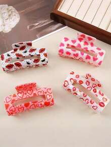 1pc Heart-Shaped, Lip, Cupid Rose Design Large Rectangle Hair Clip, Valentine's Day - Shark Hair Clip - View 1