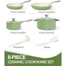 Pots And Pans Set Non Stick - Titanium Cookware Set Ceramic Coating, 8 - Pcs Nonstick Pots And Pans With Handle, Dishwasher  Induction Compatible, Green - Ceramic Cookware Green + 8pc Set - View 2