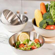 3pcs/Set Stainless Steel Mixing Bowls, Convenient For Kitchen Prep And Storage, Marked Measuring Cups, Suitable For Salad, Baking, Whipping - Deep Round Mixing Bowl Set, Mother's Day Gifts, Items For Mom, Baking Supplies - Salad Bowl - View 4