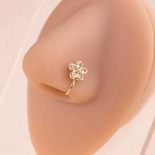 1pc/3pcs Minimalist Elegant Cubic Zirconia Embedded Heart & Flower Nose Stud, Fashionable Luxury Versatile Piercing Jewelry For Women - Gold - View 3
