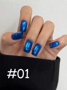 10毫升新款流行蓝宝石猫眼凝胶指甲油 2026 亮白闪亮蓝黑色深海蓝瓷白玻璃珠猫眼美甲美甲用品情人节美甲 - 彩色 - 查看 4