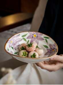 1pc 6.5-Inch Japanese Style Hand-Painted Ingot Plate, Unique Shallow Bowl, Ceramic Appetizer/Dessert Bowl, Restaurant/Home Tableware - Multicolor - View 2