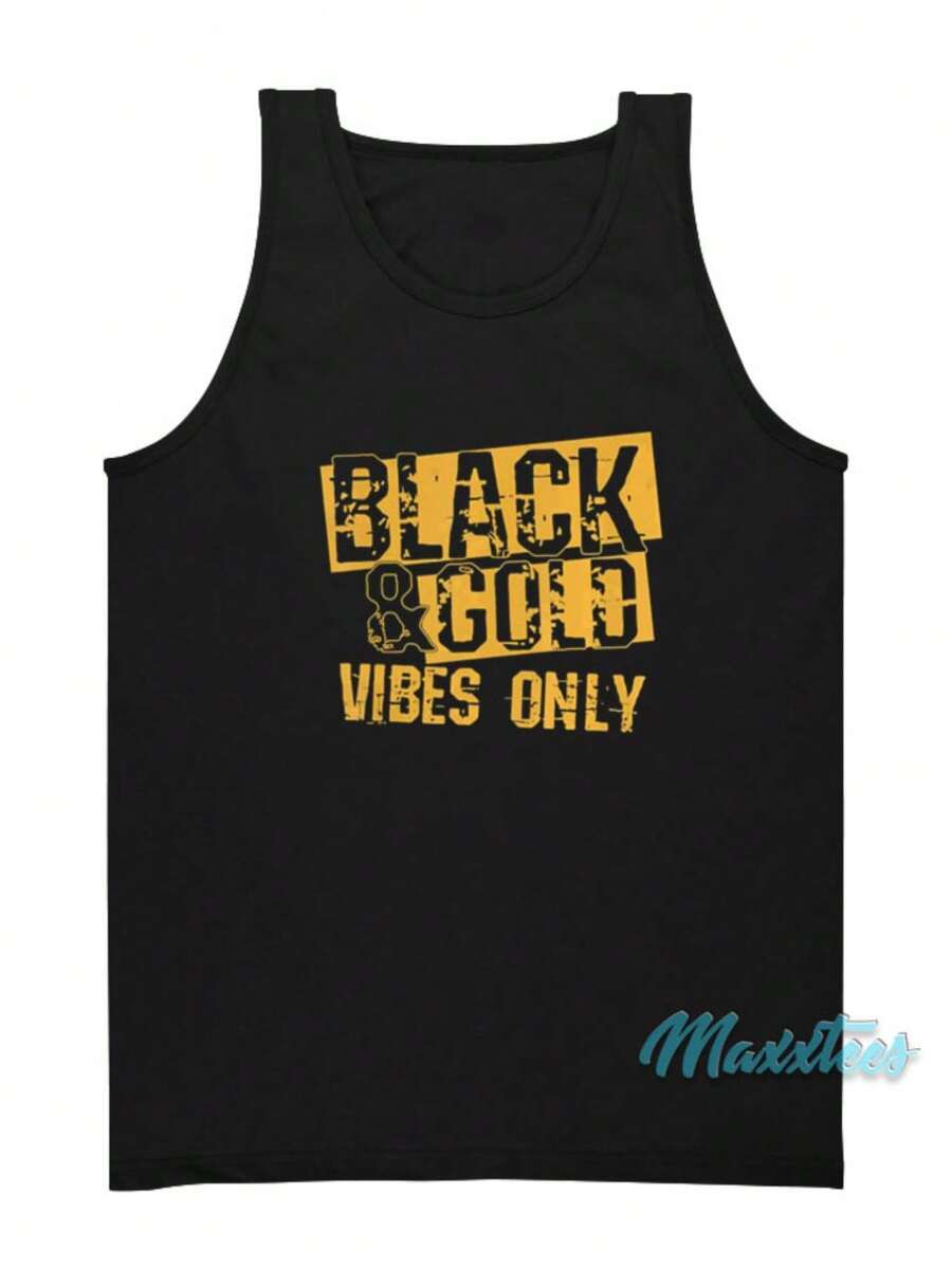 Black And Gold Vibes Only Tank Top (2) - 黑色 - 查看 1