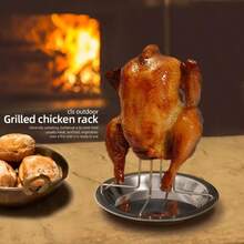1 pieza Rejilla para asar pollo de acero inoxidable - Parrilla multifuncional con bandeja de goteo, accesorio plegable para cocinar al aire libre, camping y barbacoa - Multicolor - Ver 4
